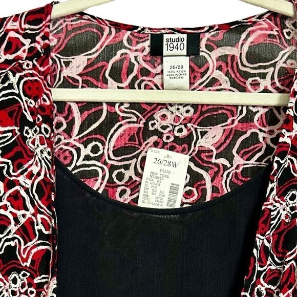 Studio 1940 Blouse Women's Size 26/28W Black & Red Open Front Attached Tank Top - Picture 4 of 9
